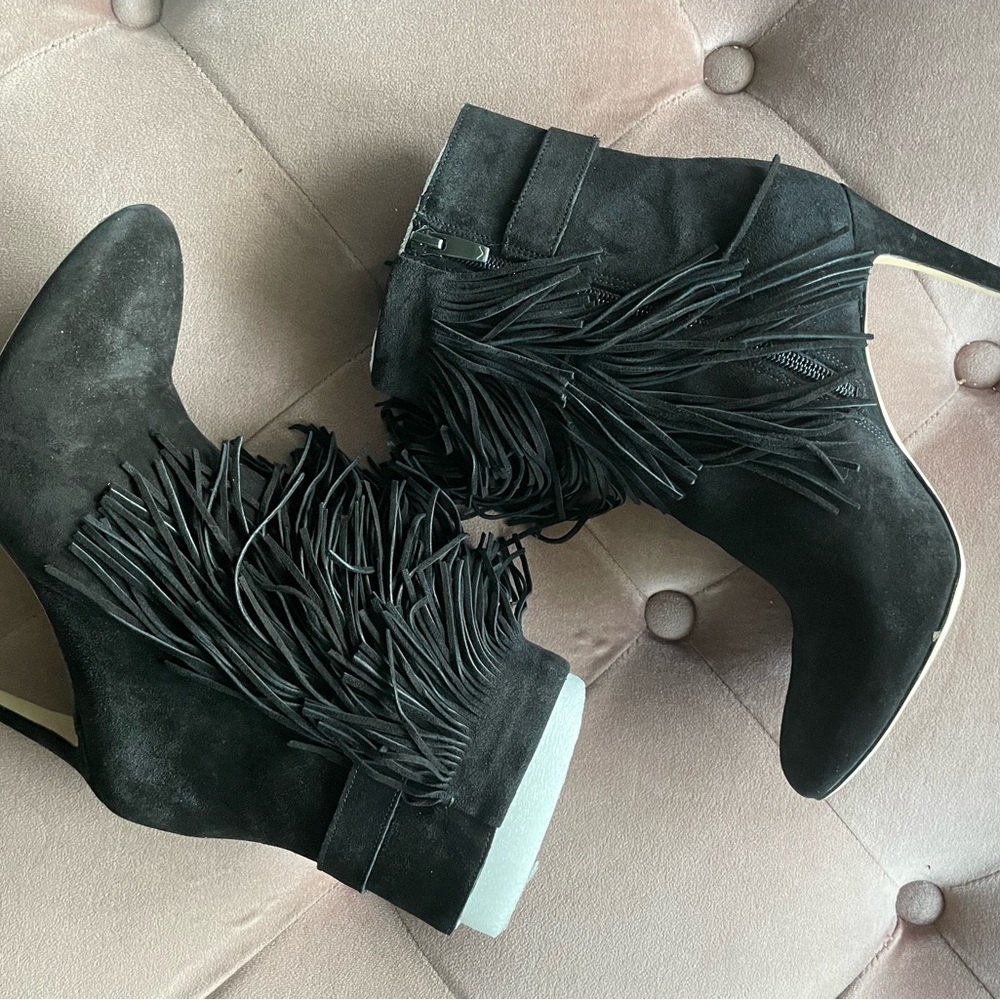 Via Spiga Fringe Leather Booties